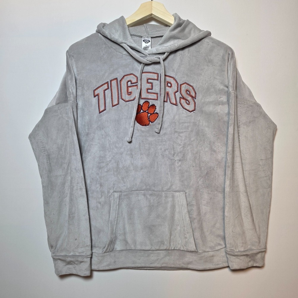 Concepts Sport Clemson Tigers NCAA Embroidered Plush Grey Hoodie Size XL